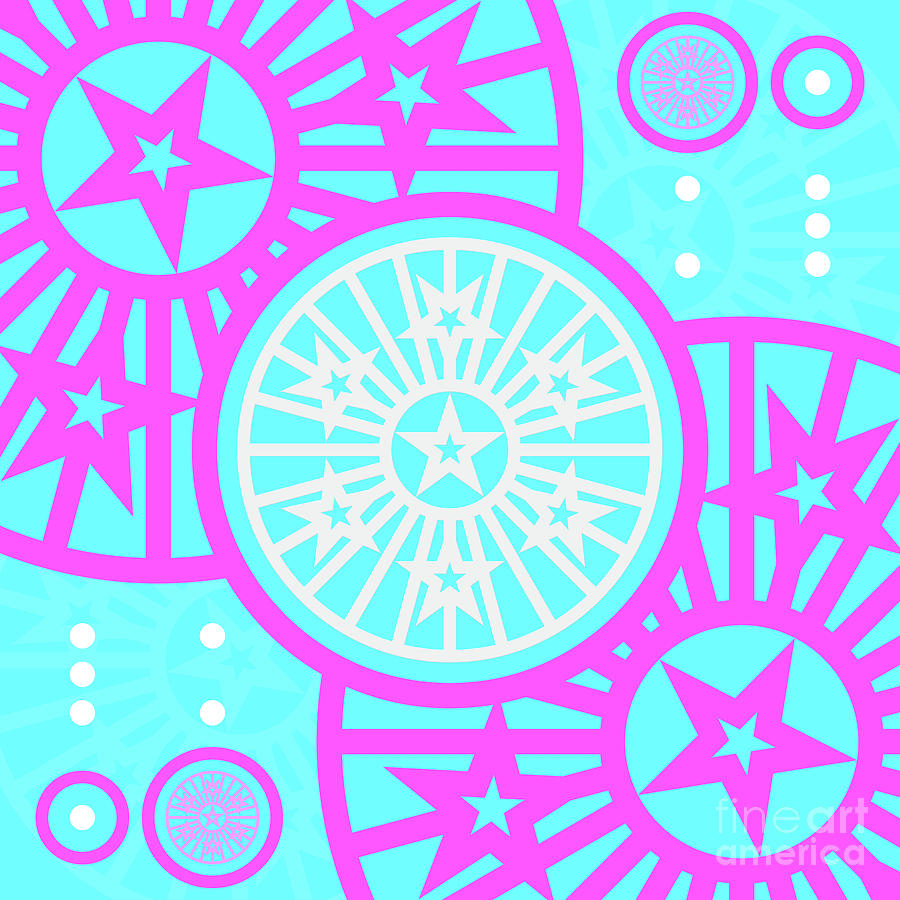 Candy Bubblegum Geometric Glyph Art In Cyan Blue And Pink N.0106 Mixed Media