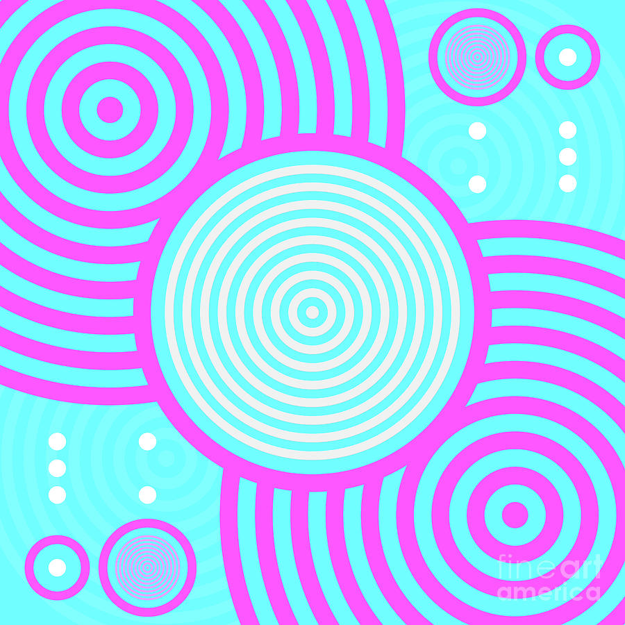 Candy Bubblegum Geometric Glyph Art In Cyan Blue And Pink N.0111 Mixed Media