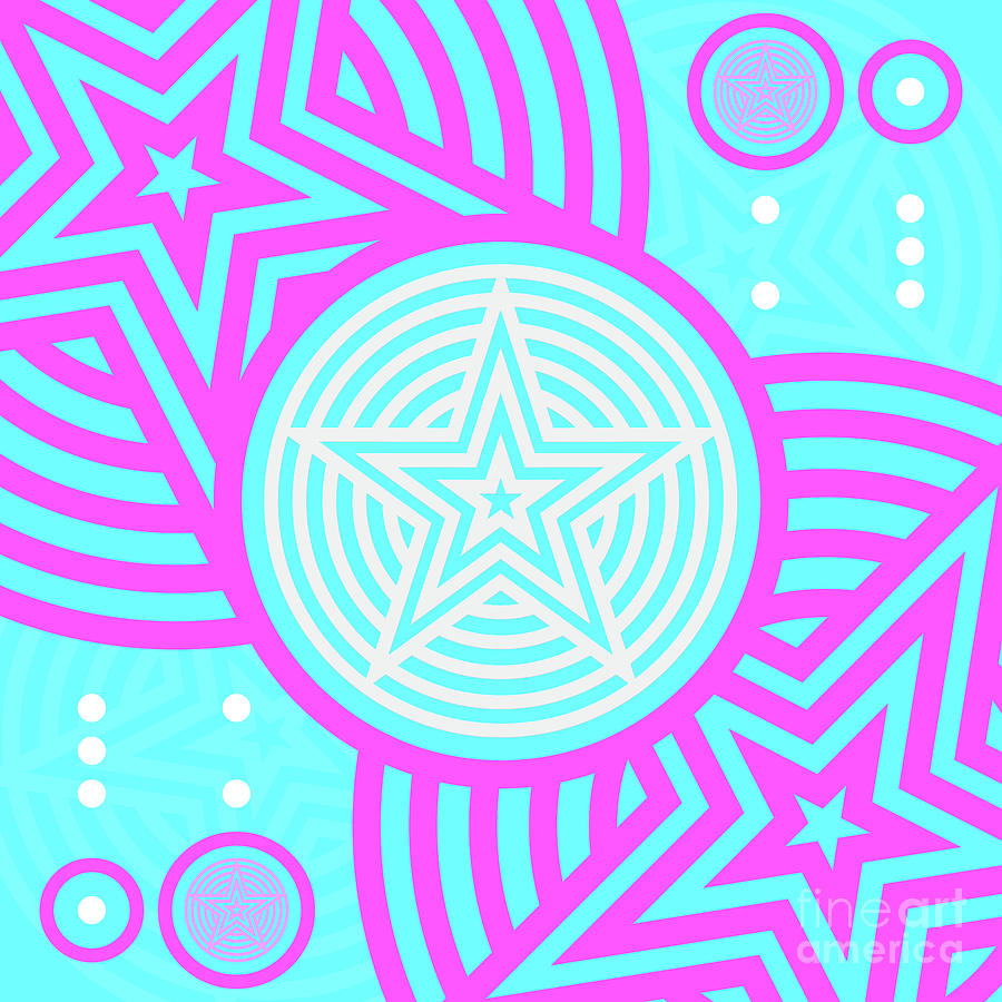 Candy Bubblegum Geometric Glyph Art in Cyan Blue and Pink n.0116 Mixed Media by Holy Rock Design