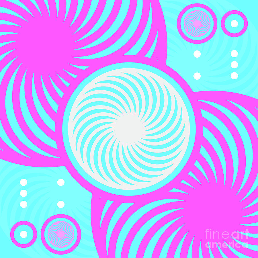 Candy Bubblegum Geometric Glyph Art In Cyan Blue And Pink N.0136 Mixed Media