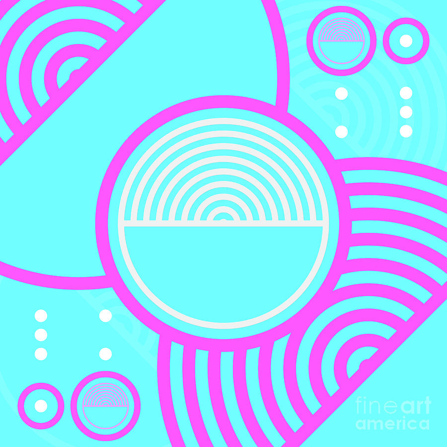 Candy Bubblegum Geometric Glyph Art In Cyan Blue And Pink N.0141 Mixed Media