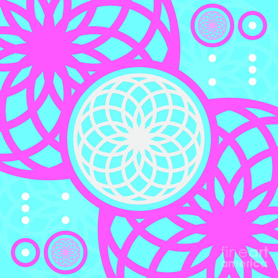 Candy Bubblegum Geometric Glyph Art In Cyan Blue And Pink N.0146 Mixed Media