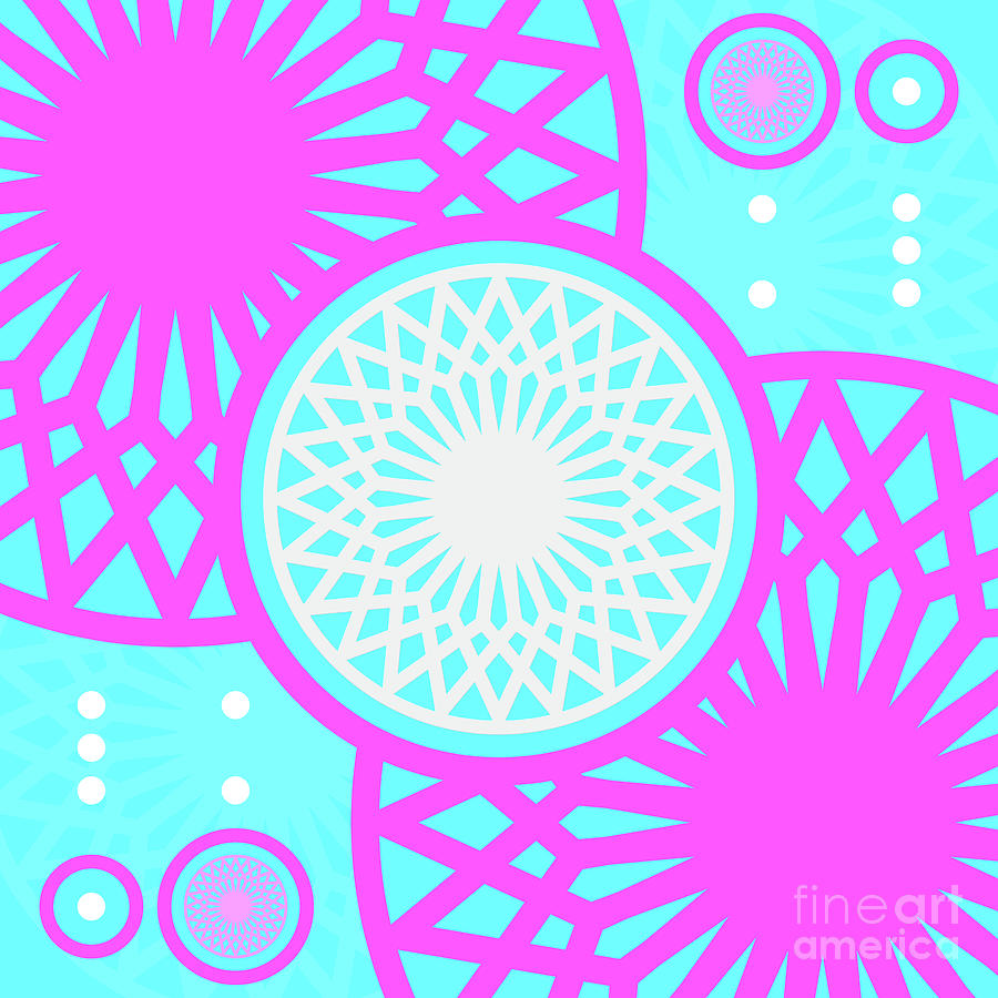 Candy Bubblegum Geometric Glyph Art In Cyan Blue And Pink N.0151 Mixed Media