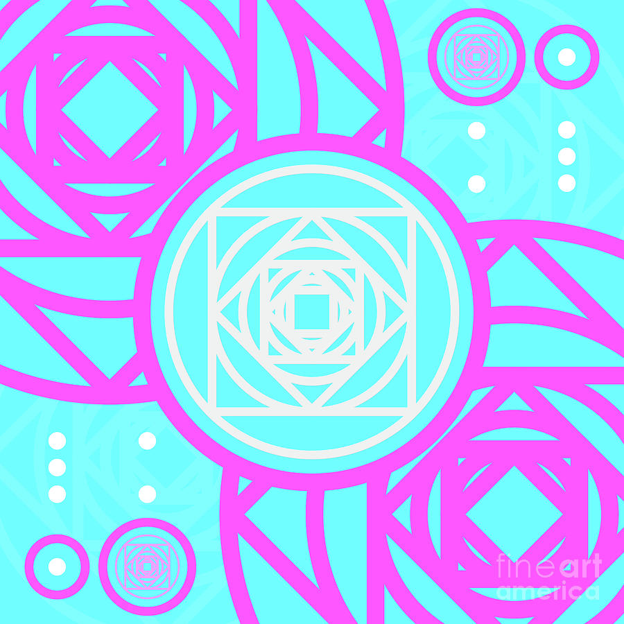 Candy Bubblegum Geometric Glyph Art in Cyan Blue and Pink n.0261 Mixed Media by Holy Rock Design