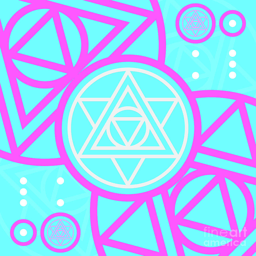 Candy Bubblegum Geometric Glyph Art In Cyan Blue And Pink N.0271 Mixed Media