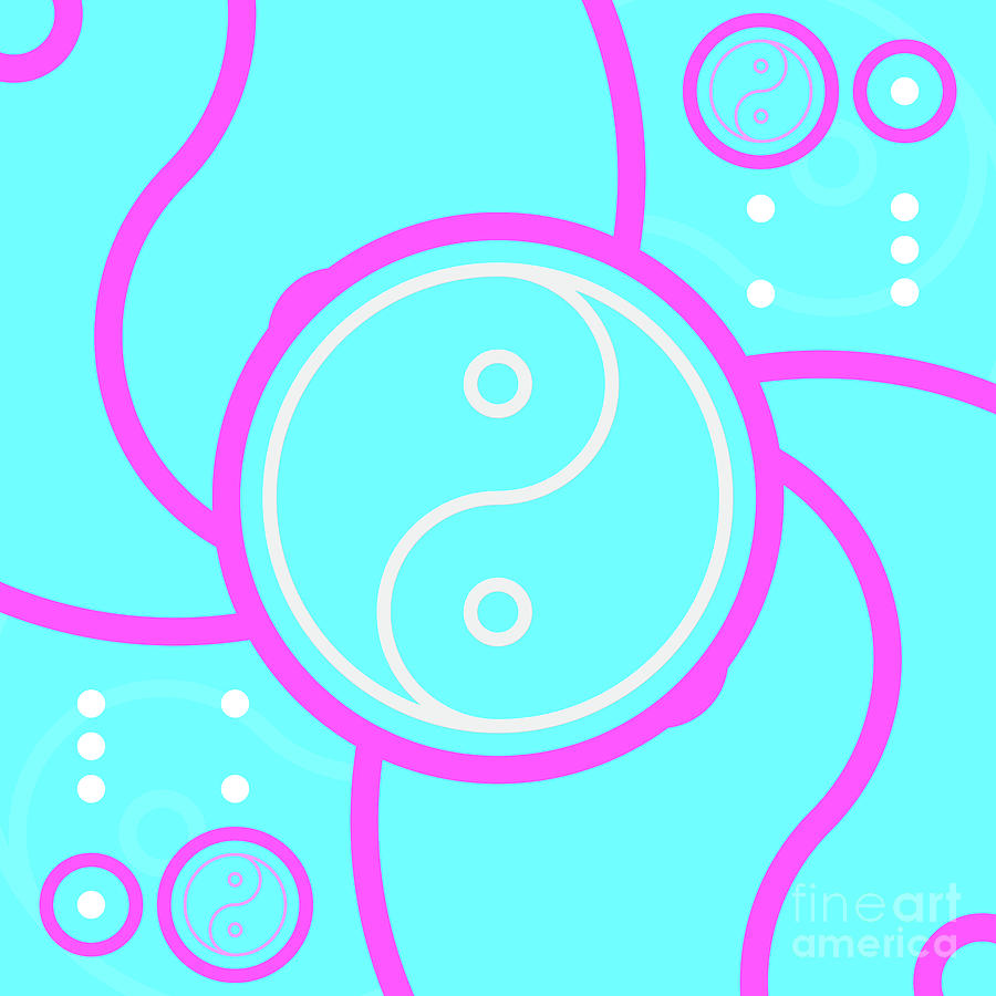 Candy Bubblegum Geometric Glyph Art In Cyan Blue And Pink N.0276 Mixed Media