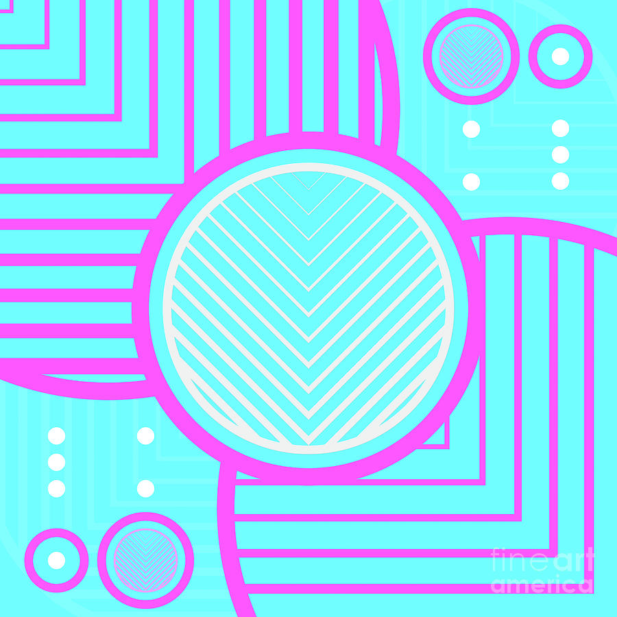 Candy Bubblegum Geometric Glyph Art In Cyan Blue And Pink N.0281 Mixed Media