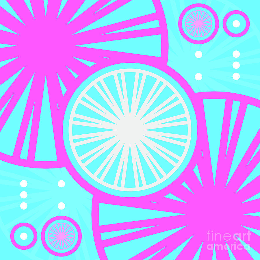 Candy Bubblegum Geometric Glyph Art In Cyan Blue And Pink N.0286 Mixed Media