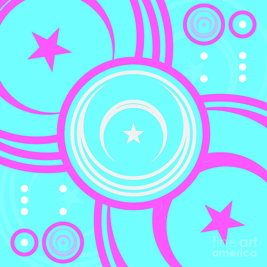 Candy Bubblegum Geometric Glyph Art in Cyan Blue and Pink n.0291 Mixed Media by Holy Rock Design