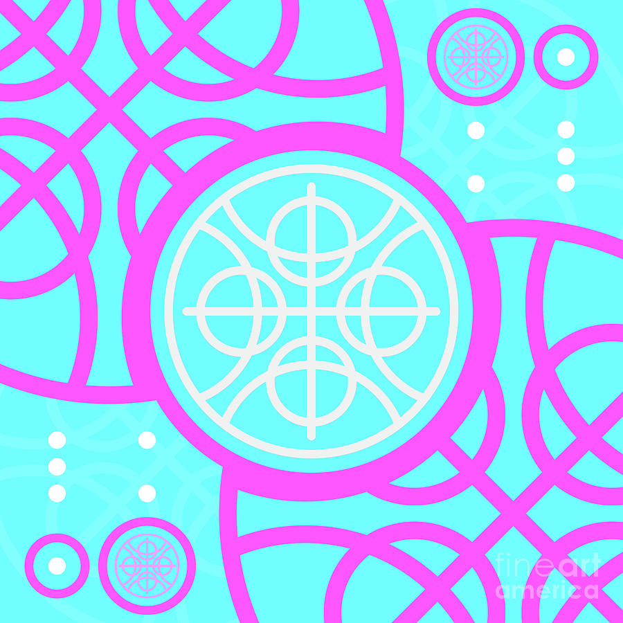Candy Bubblegum Geometric Glyph Art In Cyan Blue And Pink N.0321 Mixed Media