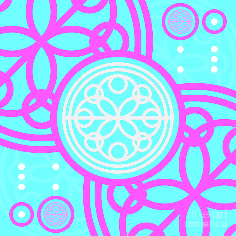 Candy Bubblegum Geometric Glyph Art in Cyan Blue and Pink n.0326 Mixed Media by Holy Rock Design
