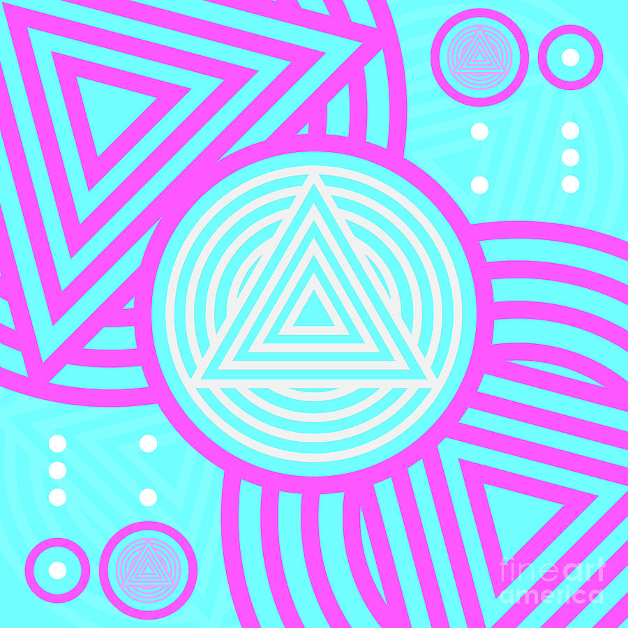 Candy Bubblegum Geometric Glyph Art In Cyan Blue And Pink N.0331 Mixed Media