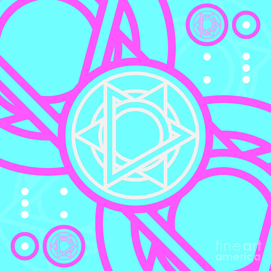Candy Bubblegum Geometric Glyph Art In Cyan Blue And Pink N.0341 Mixed Media