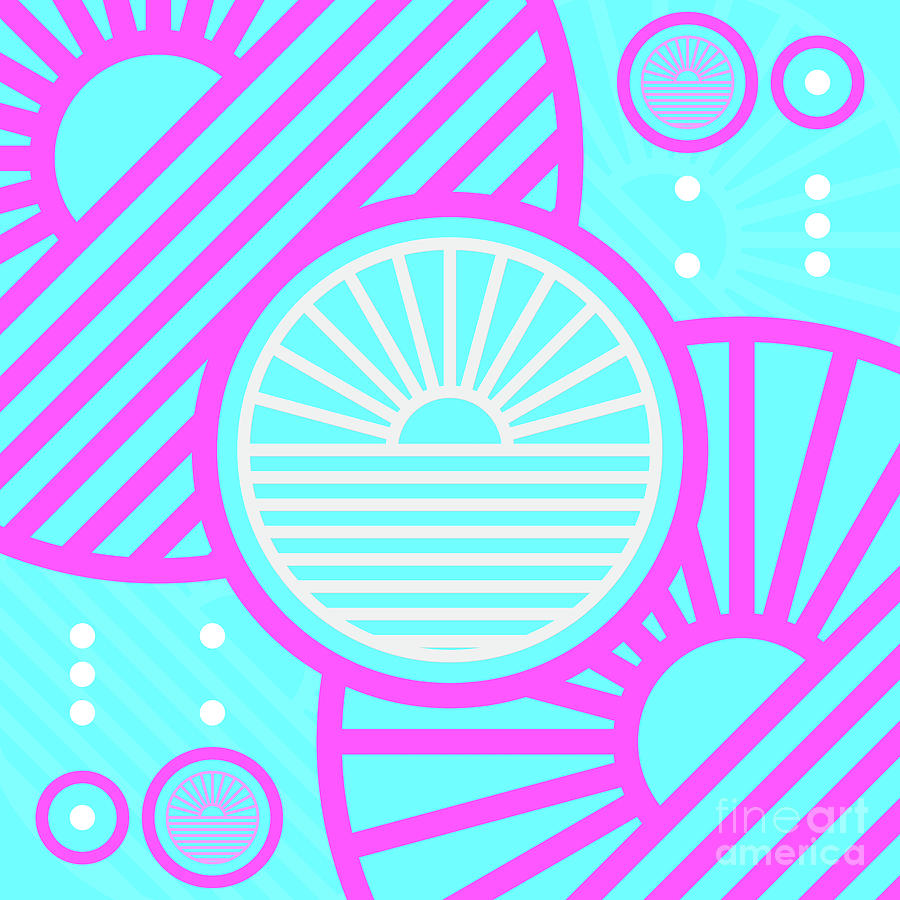 Candy Bubblegum Geometric Glyph Art In Cyan Blue And Pink N.0351 Mixed Media