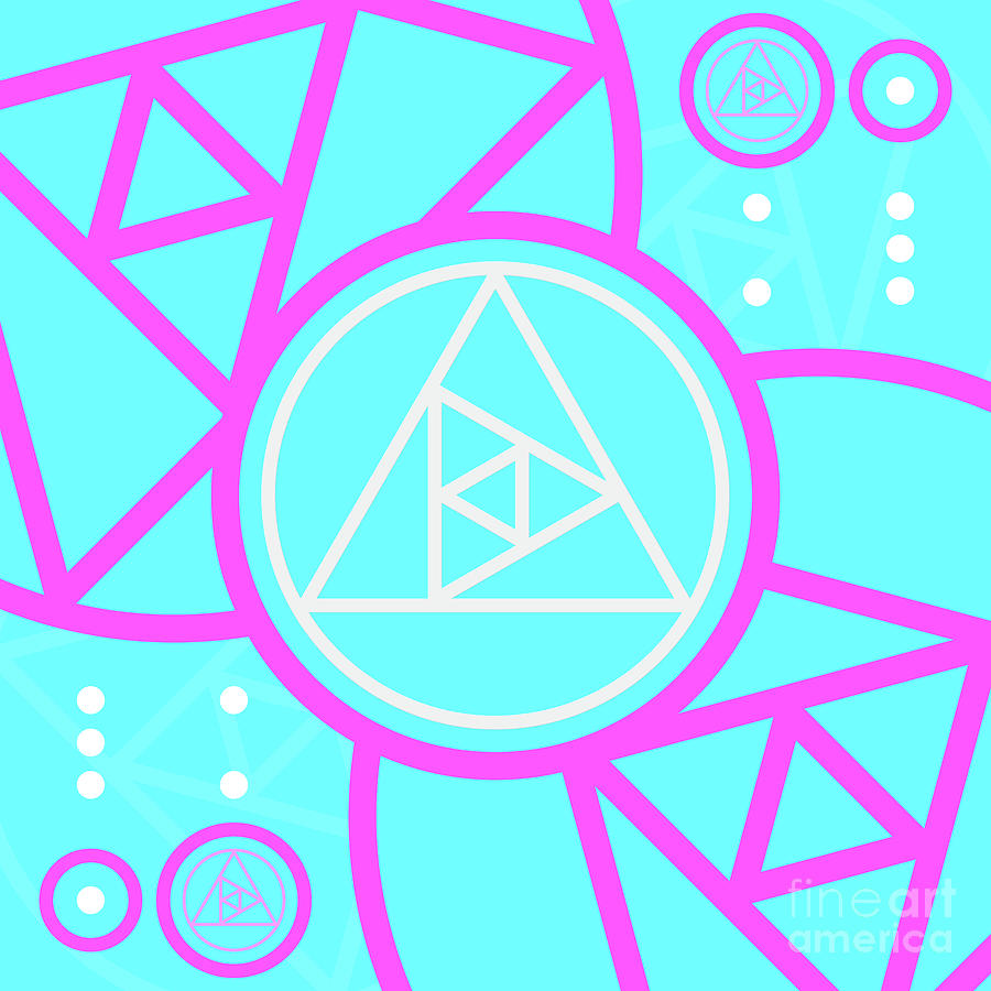 Candy Bubblegum Geometric Glyph Art In Cyan Blue And Pink N.0356 Mixed Media