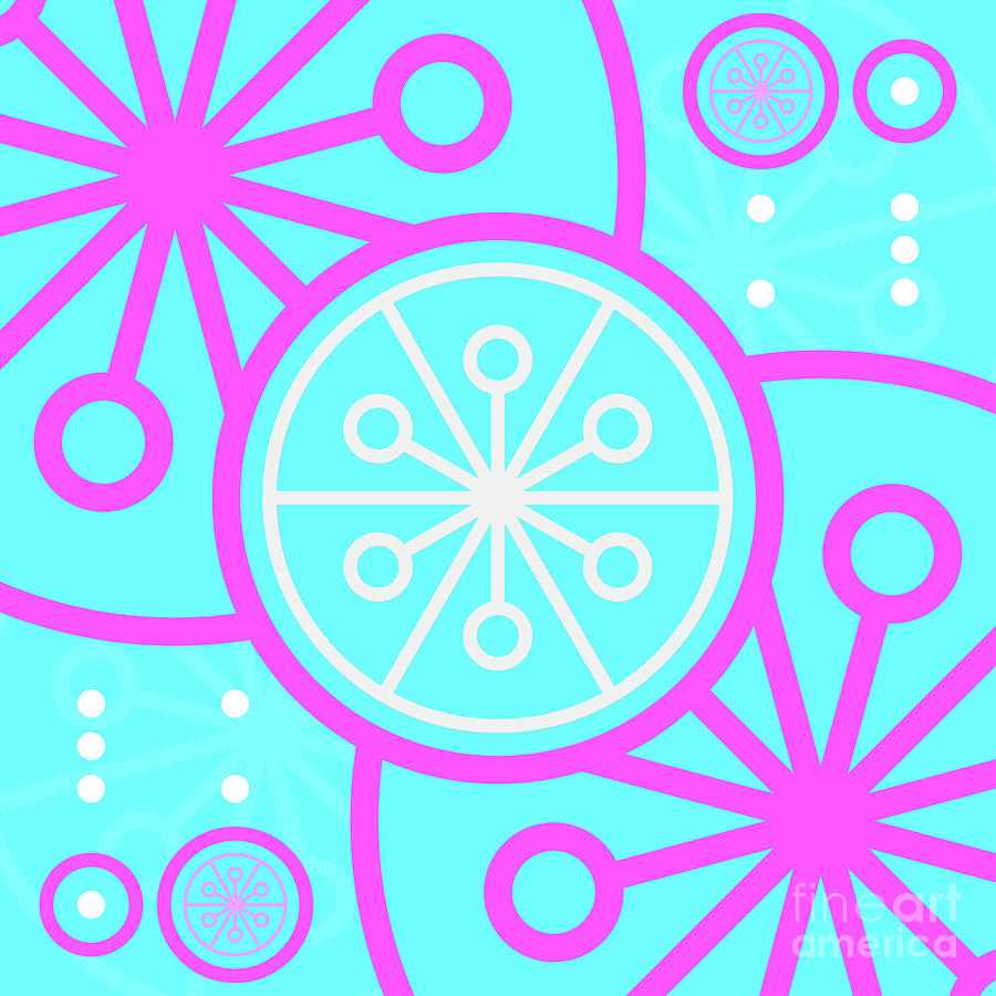 Candy Bubblegum Geometric Glyph Art In Cyan Blue And Pink N.0361 Mixed Media