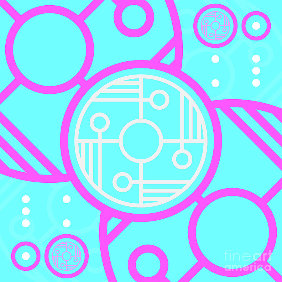 Candy Bubblegum Geometric Glyph Art In Cyan Blue And Pink N.0376 Mixed Media