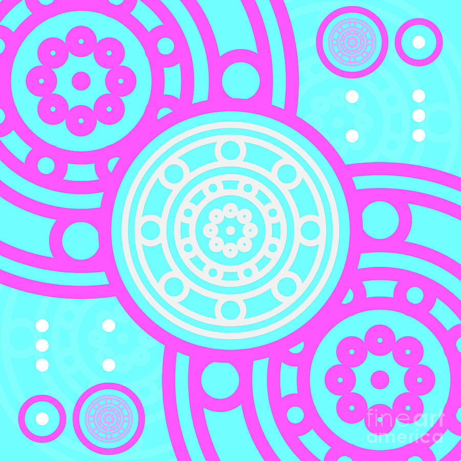 Candy Bubblegum Geometric Glyph Art In Cyan Blue And Pink N.0381 Mixed Media