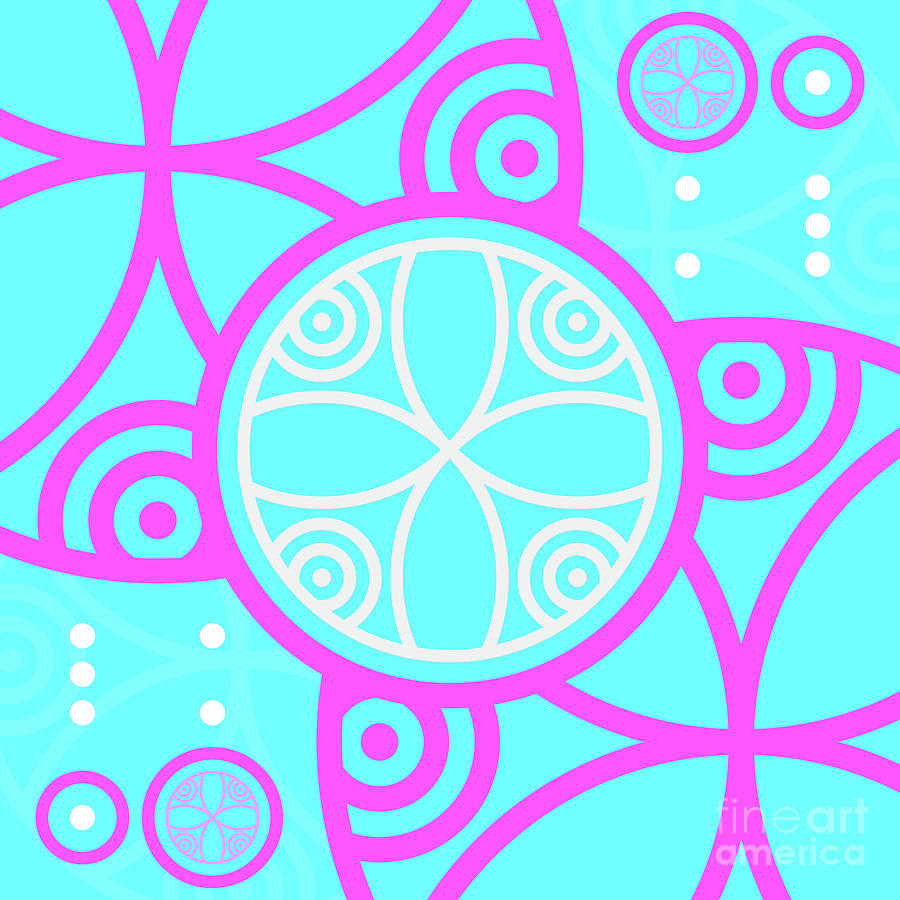 Candy Bubblegum Geometric Glyph Art In Cyan Blue And Pink N.0386 Mixed Media