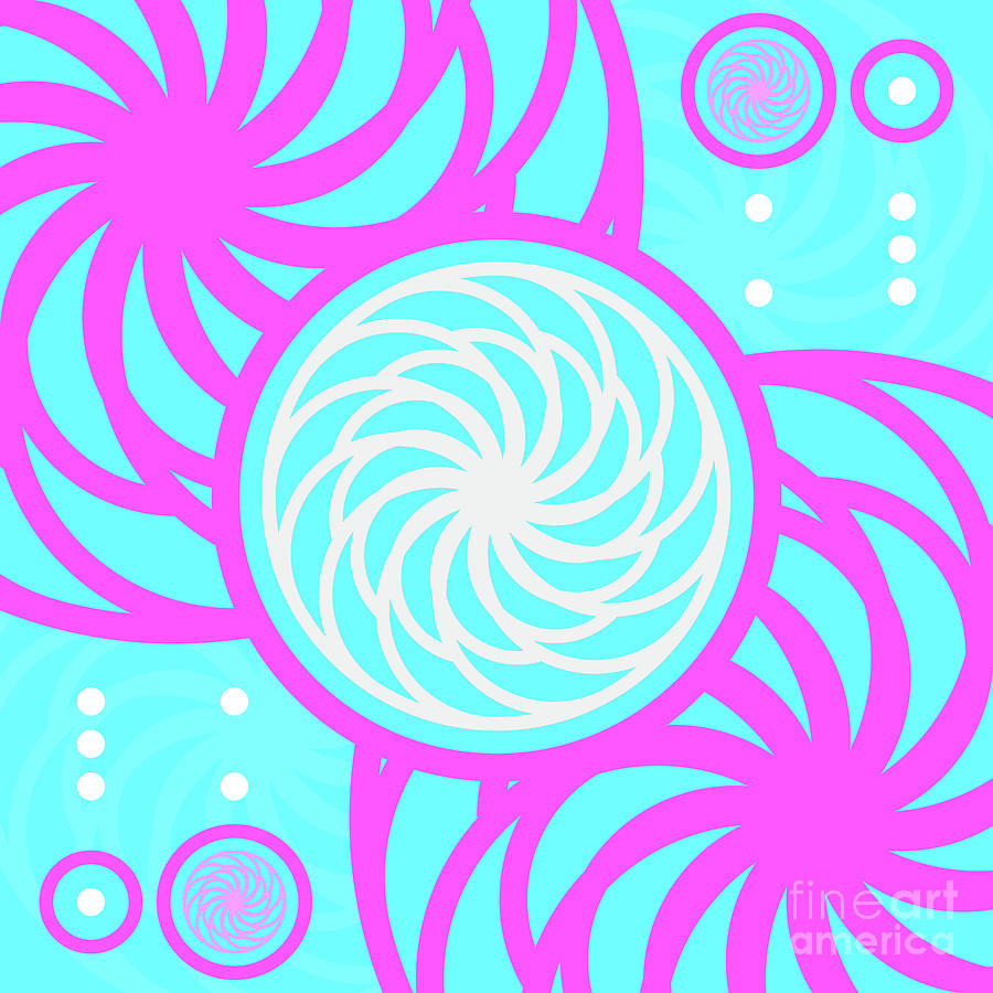 Candy Bubblegum Geometric Glyph Art In Cyan Blue And Pink N.0401 Mixed Media