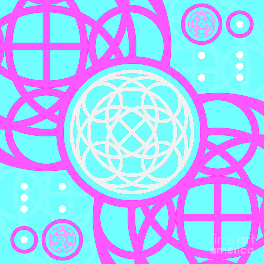Candy Bubblegum Geometric Glyph Art In Cyan Blue And Pink N.0406 Mixed Media