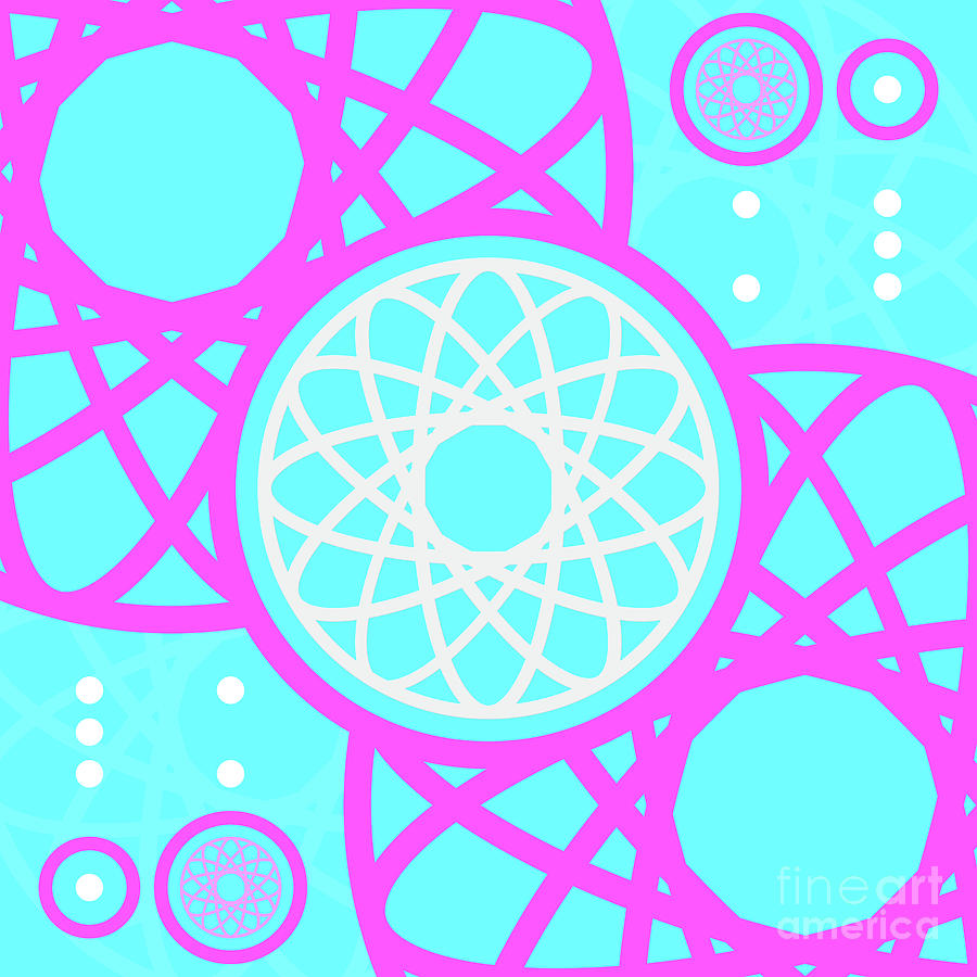Candy Bubblegum Geometric Glyph Art In Cyan Blue And Pink N.0411 Mixed Media