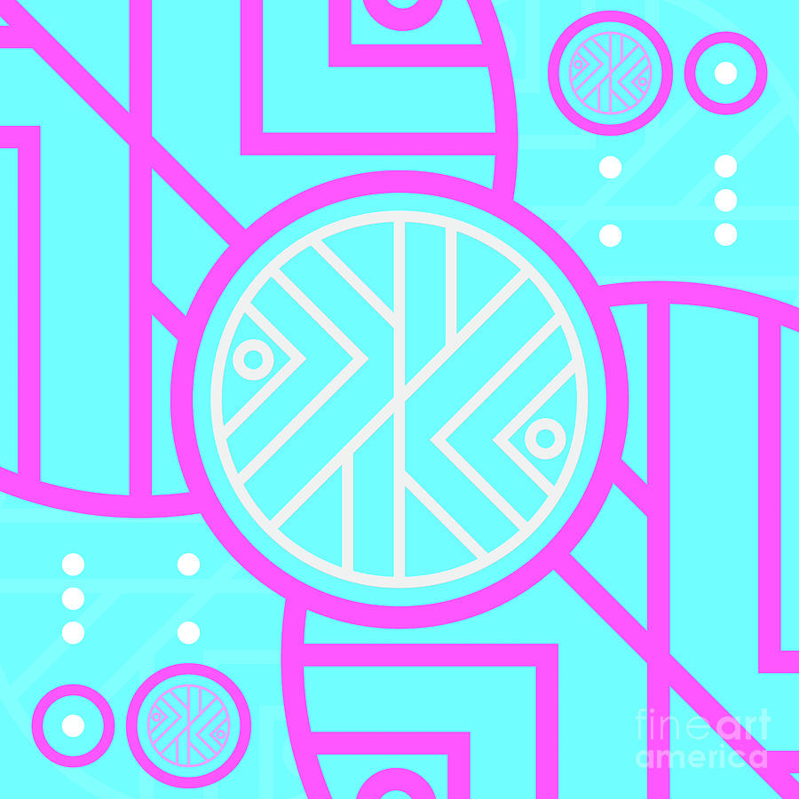 Candy Bubblegum Geometric Glyph Art In Cyan Blue And Pink N.0416 Mixed Media