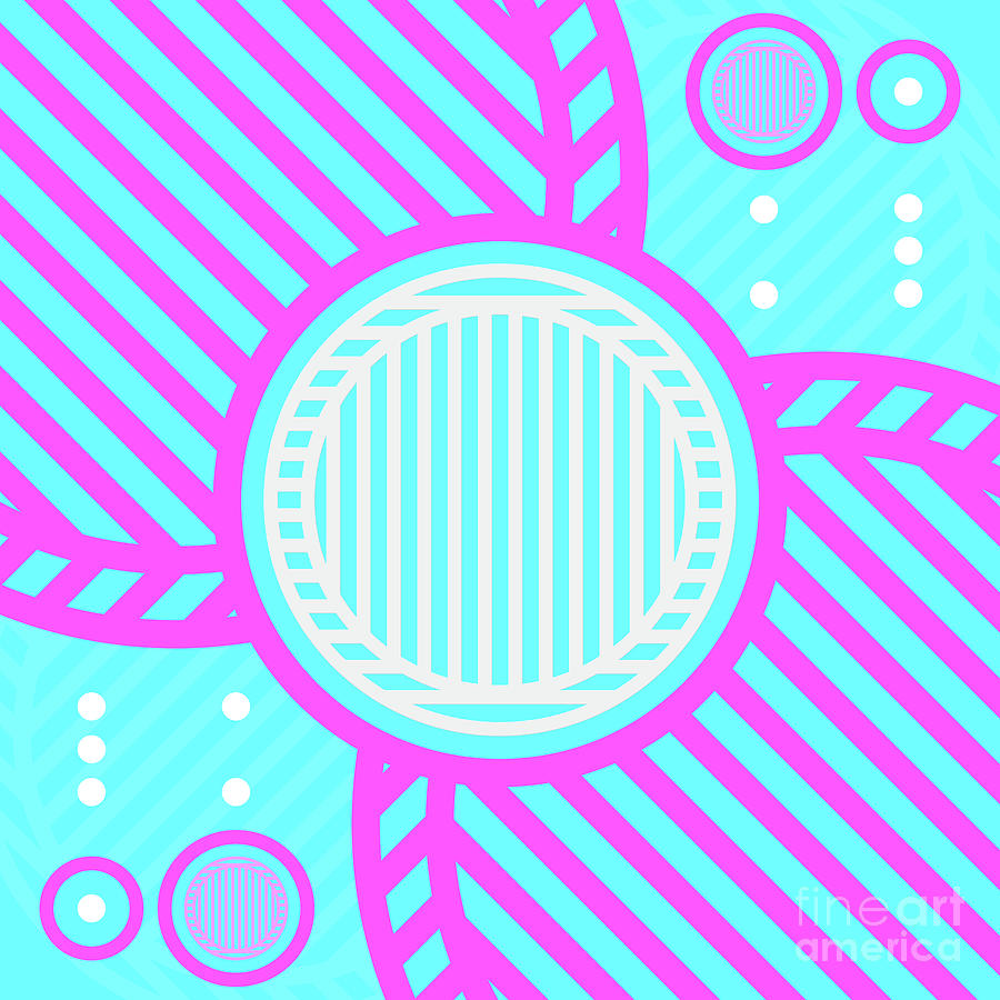 Candy Bubblegum Geometric Glyph Art In Cyan Blue And Pink N.0421 Mixed Media