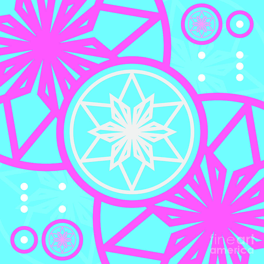 Candy Bubblegum Geometric Glyph Art In Cyan Blue And Pink N.0426 Mixed Media