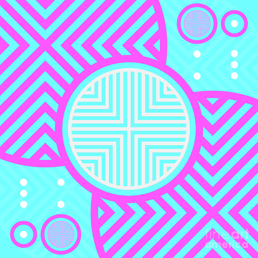Candy Bubblegum Geometric Glyph Art In Cyan Blue And Pink N.0436 Mixed Media