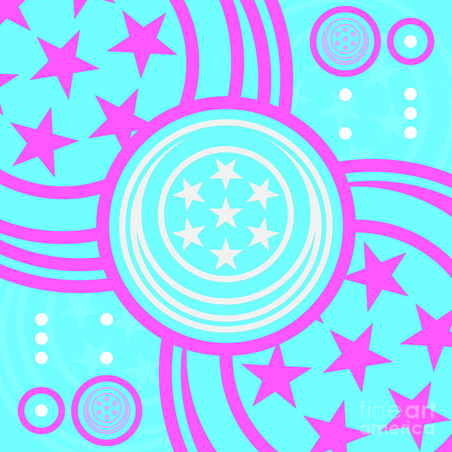 Candy Bubblegum Geometric Glyph Art In Cyan Blue And Pink N.0441 Mixed Media