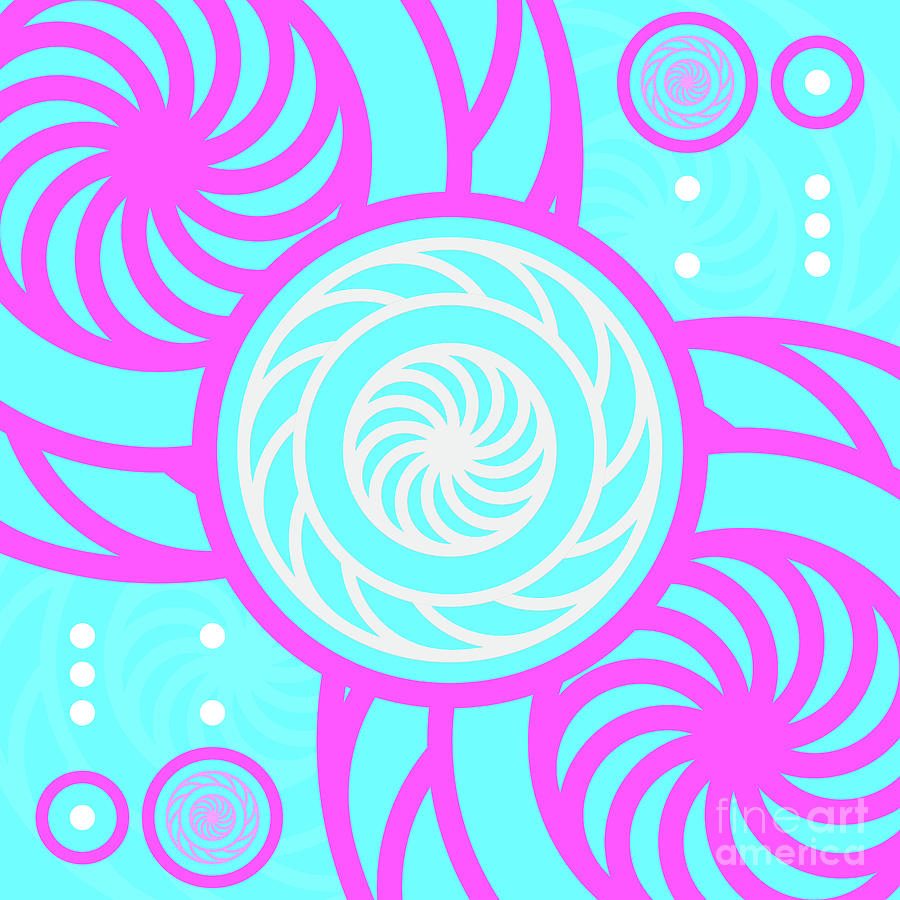 Candy Bubblegum Geometric Glyph Art In Cyan Blue And Pink N.0451 Mixed Media