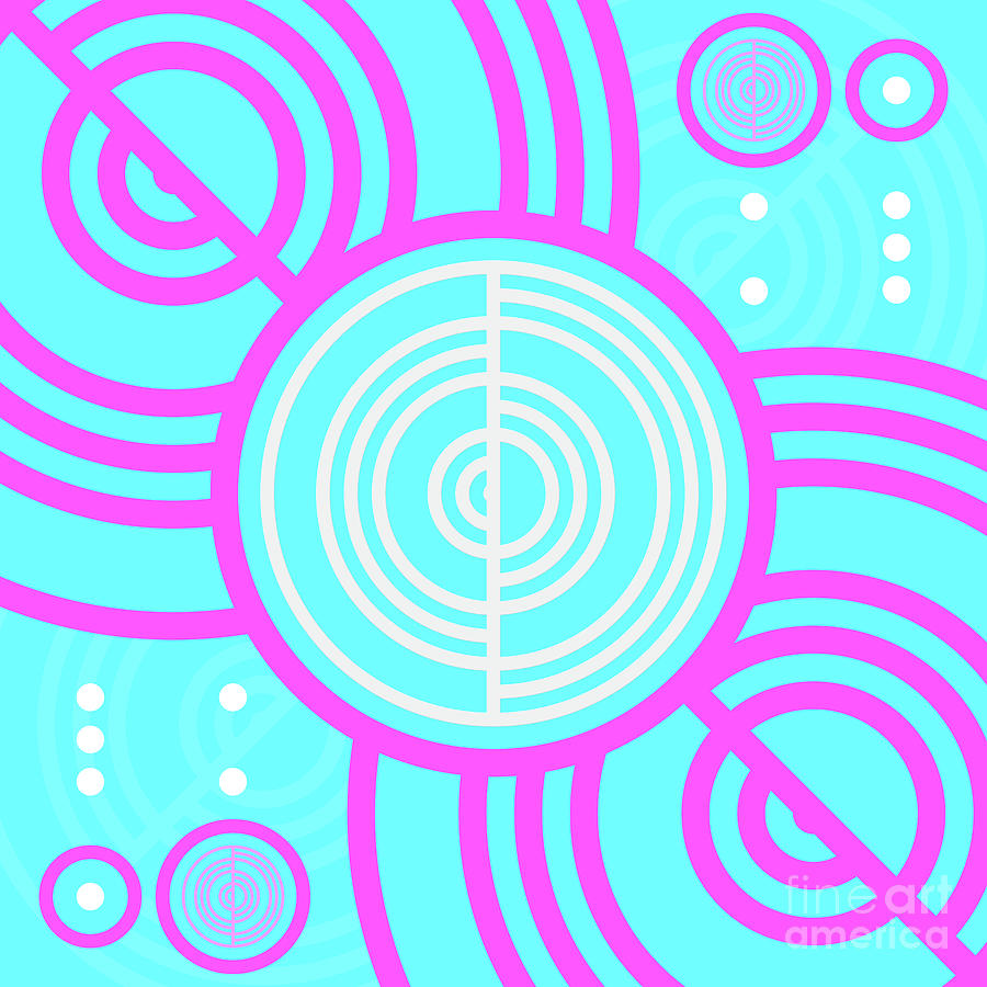 Candy Bubblegum Geometric Glyph Art In Cyan Blue And Pink N.0456 Mixed Media