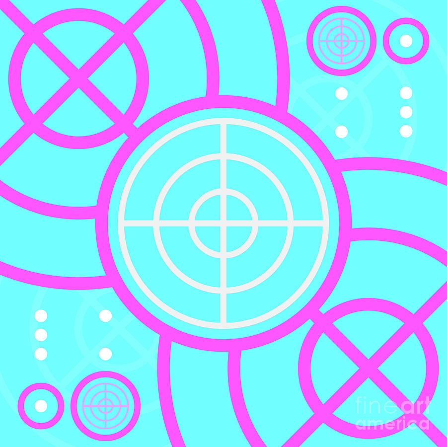 Candy Bubblegum Geometric Glyph Art In Cyan Blue And Pink N.0461 Mixed Media
