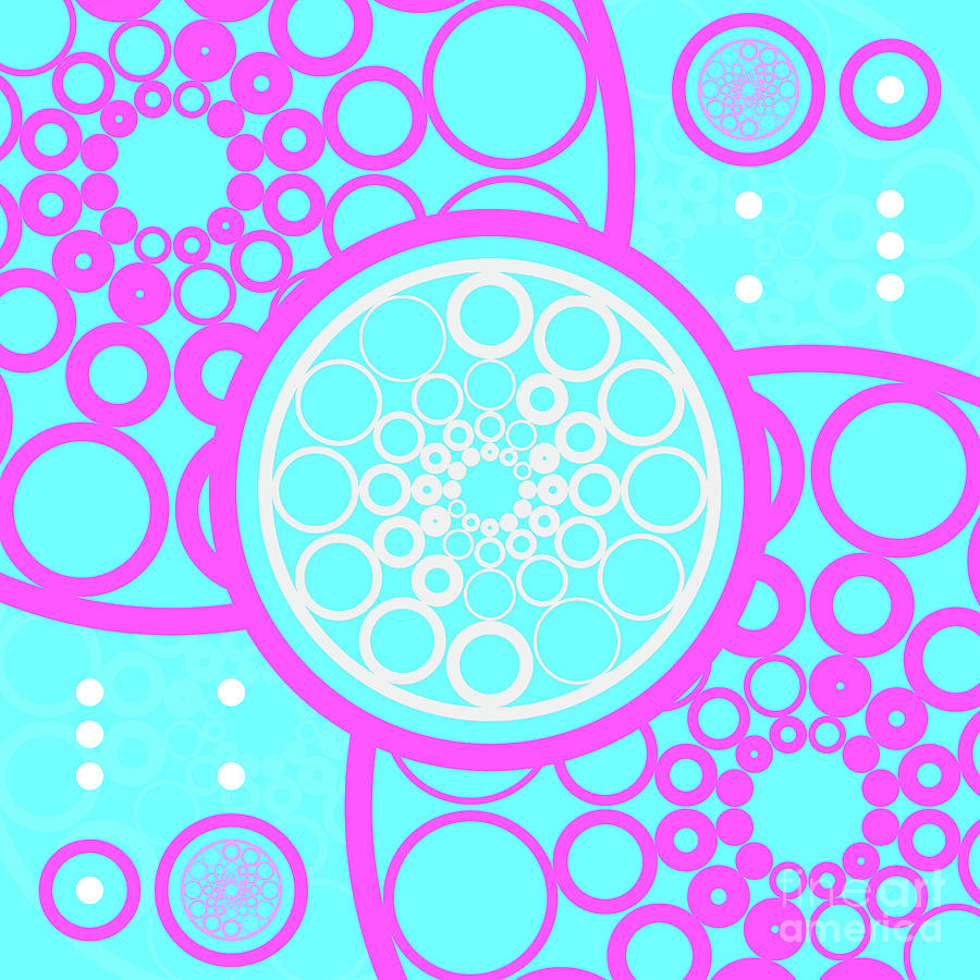 Candy Bubblegum Geometric Glyph Art In Cyan Blue And Pink N.0471 Mixed Media