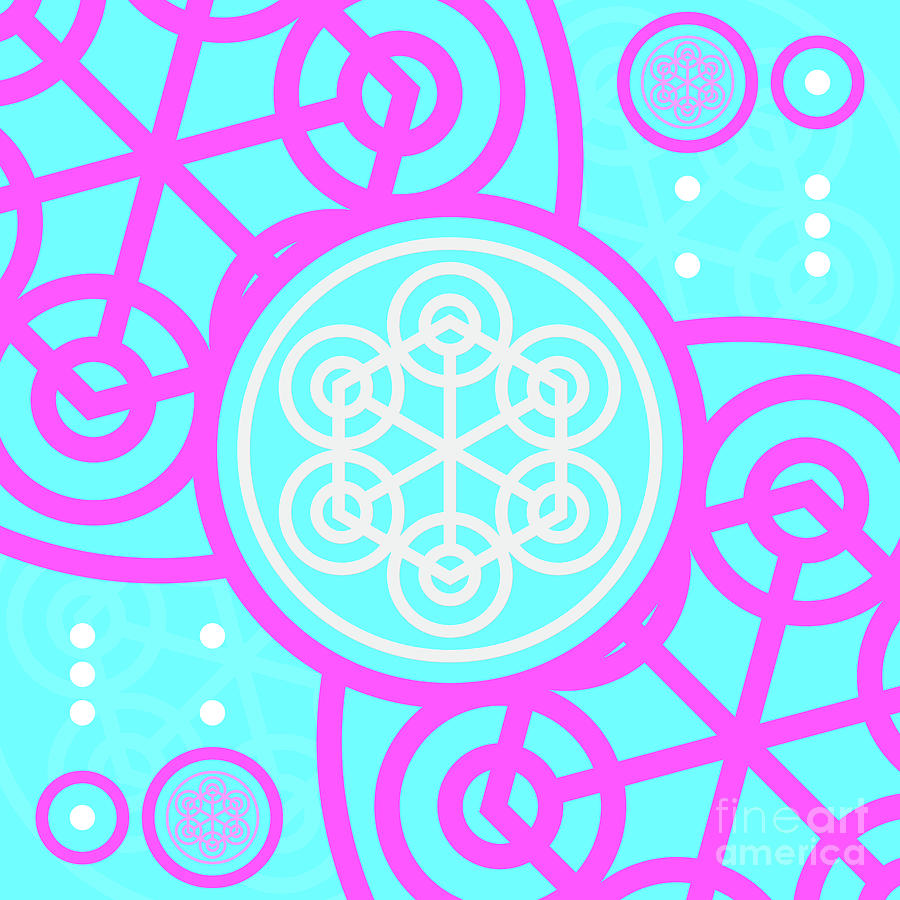 Candy Bubblegum Geometric Glyph Art In Cyan Blue And Pink N.0481 Mixed Media