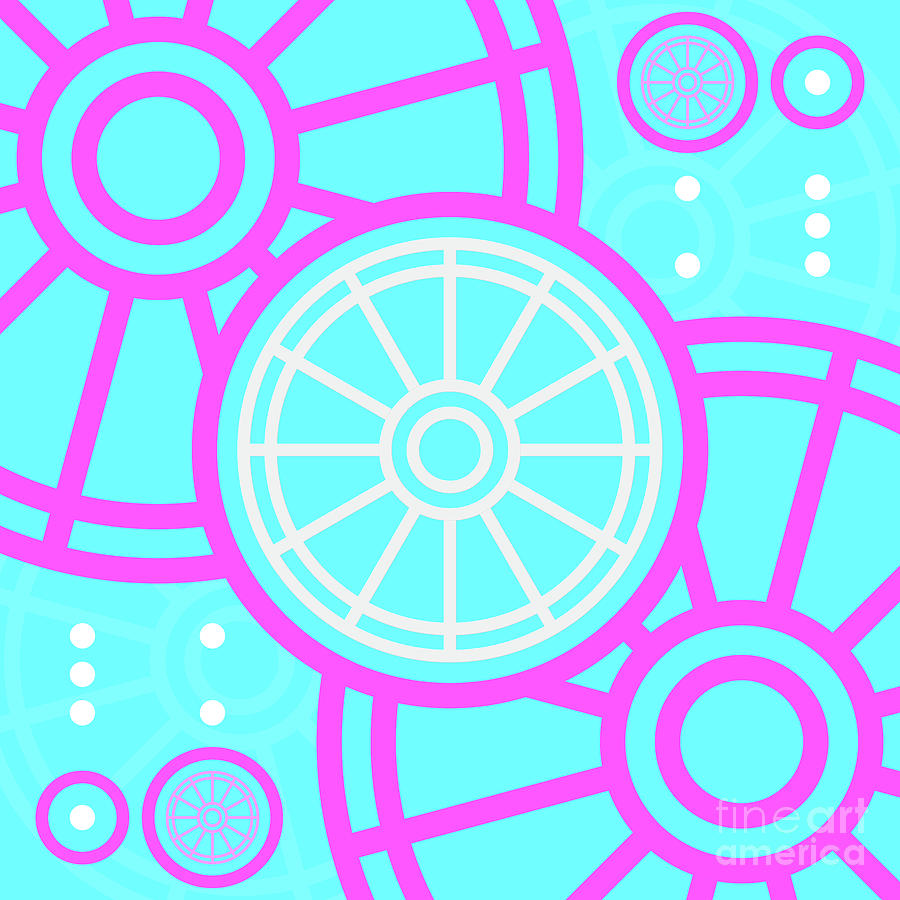 Candy Bubblegum Geometric Glyph Art In Cyan Blue And Pink N.0486 Mixed Media