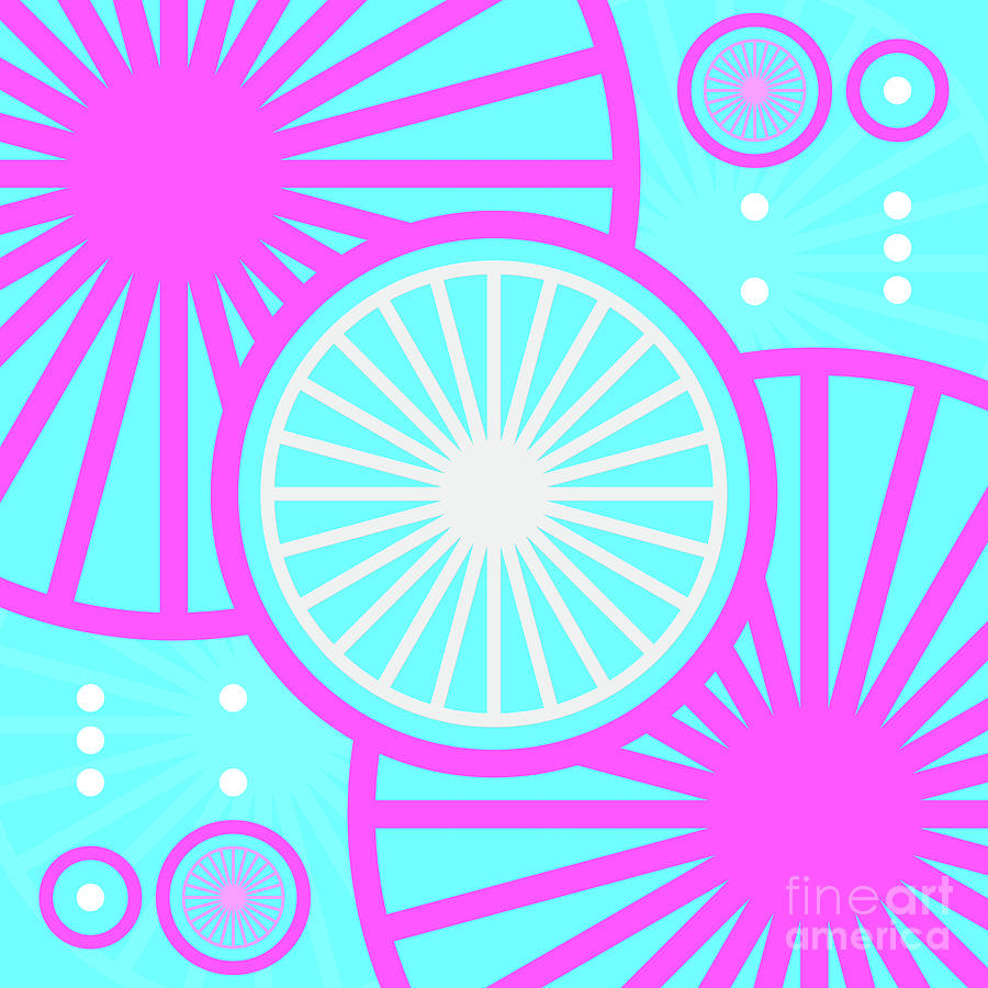 Candy Bubblegum Geometric Glyph Art In Cyan Blue And Pink N.0491 Mixed Media