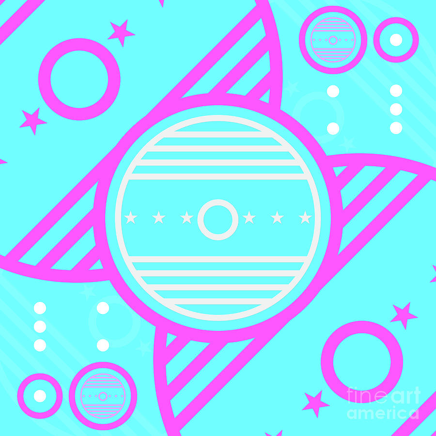 Candy Bubblegum Geometric Glyph Art In Cyan Blue And Pink N.0496 Mixed Media