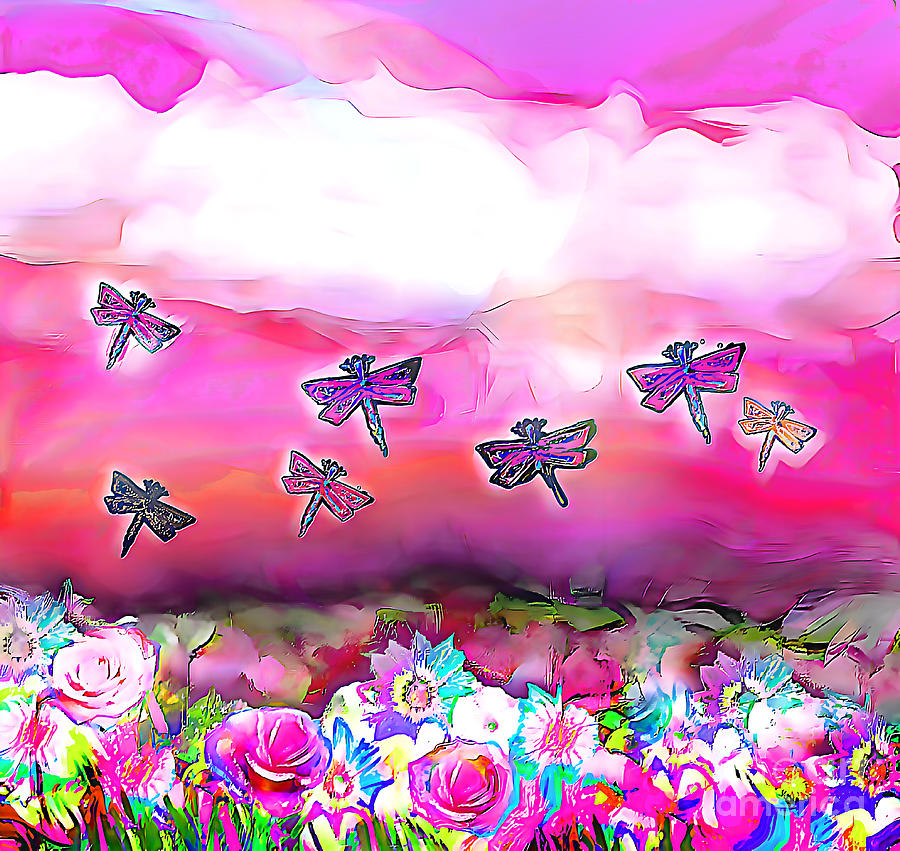 Candy Coated Dragonfly Garden Digital Art by BelleAme Sommers