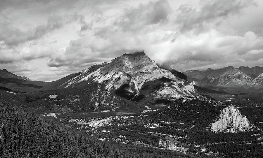 Canmore And Bow Valley Black And White Photograph by Dan Sproul