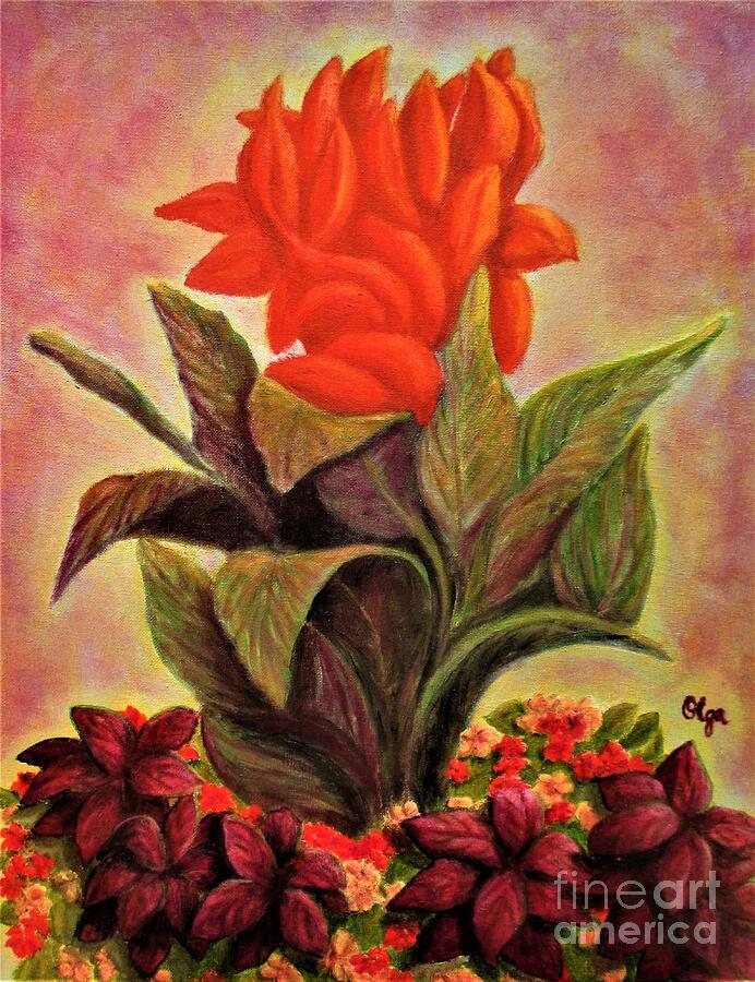 Flower Painting - Canna and Coleus by Olga Silverman