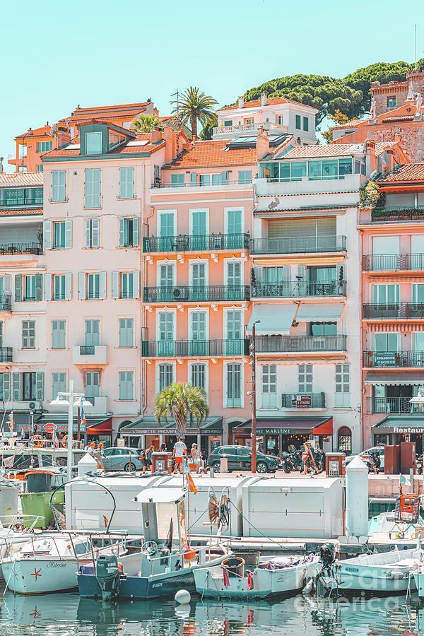 Cannes Downtown City, Summer Travel Print, Retro City, Luxury Yachts, City Marina Port France Photograph