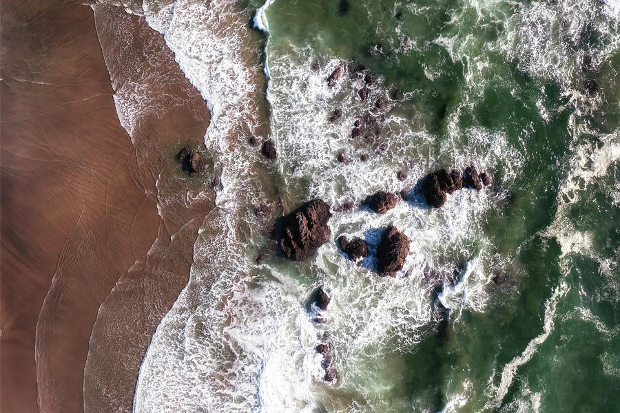Nature Photograph - Cannon Beach Rocky Shoreline Aerial by Christopher Johnson