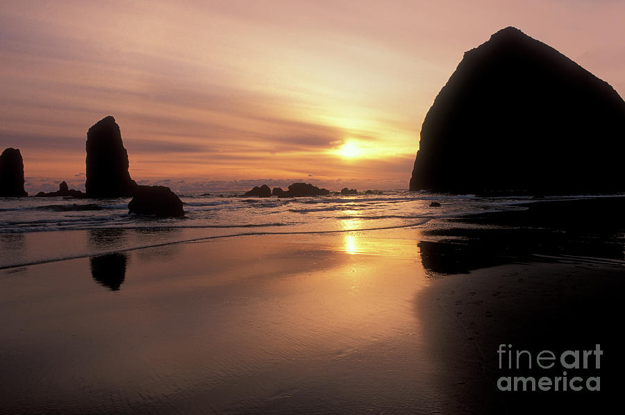 Sunset Photograph - Cannon Beach Sunset-Oregon by Sandra Bronstein