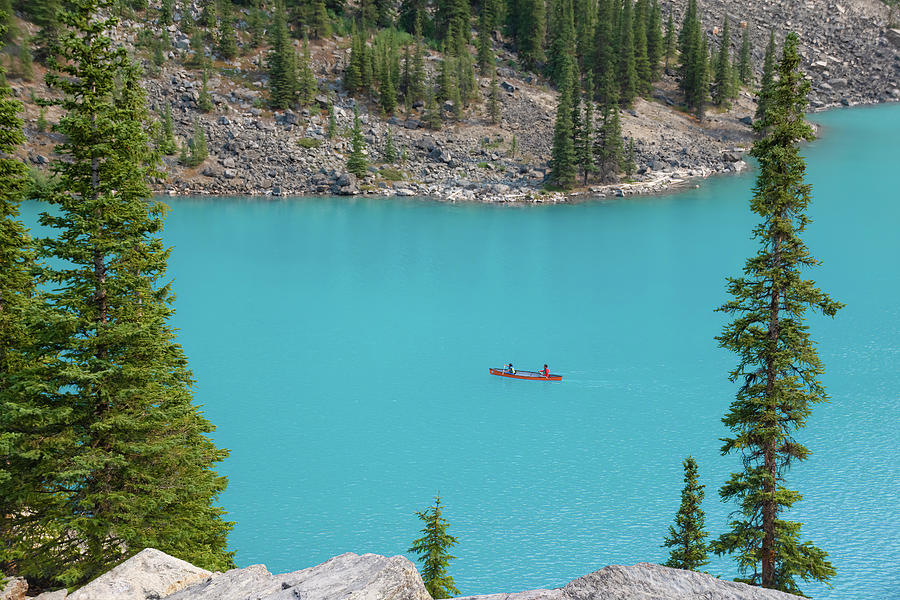 Canoe On Moraine Lake, Banff, Alberta Photograph