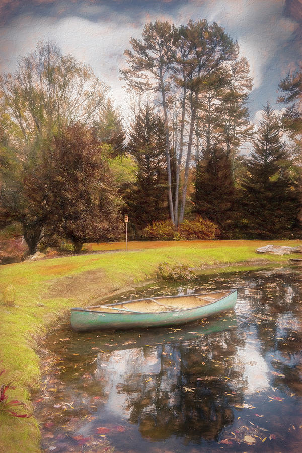 Canoe on the Edge of the Lake Painting Photograph by Debra and Dave Vanderlaan