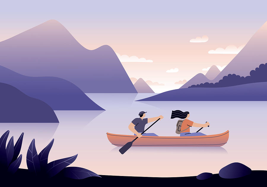 Canoeing Drawing by Miakievy