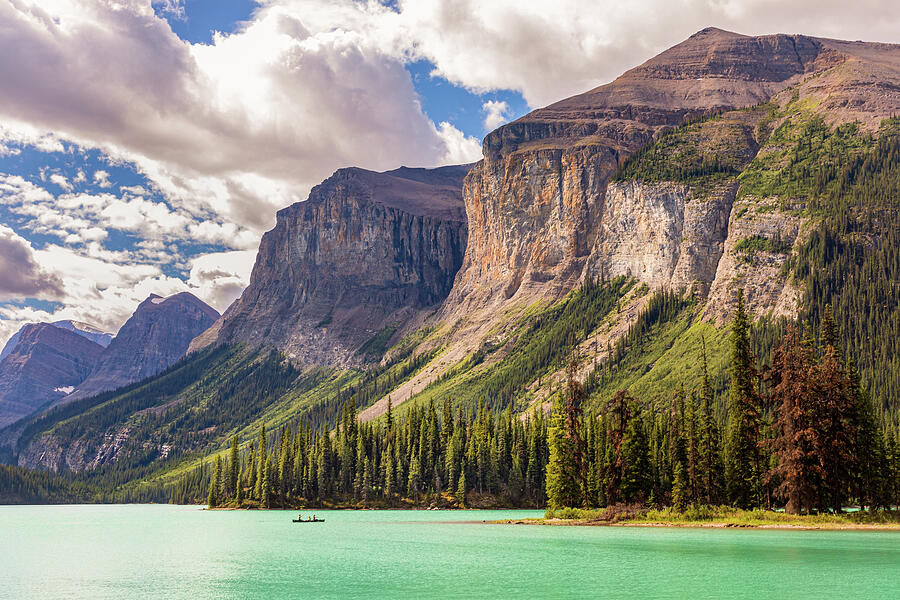 Canoeing on Maligne Lake Photograph by Tim Stanley