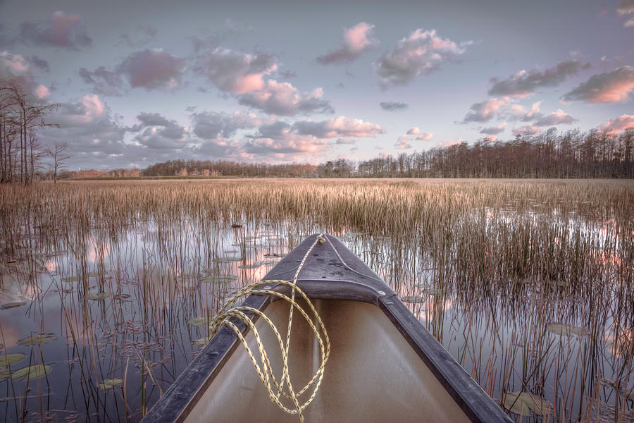 Boat Photograph - Canoeing on the River Soft Evening by Debra and Dave Vanderlaan